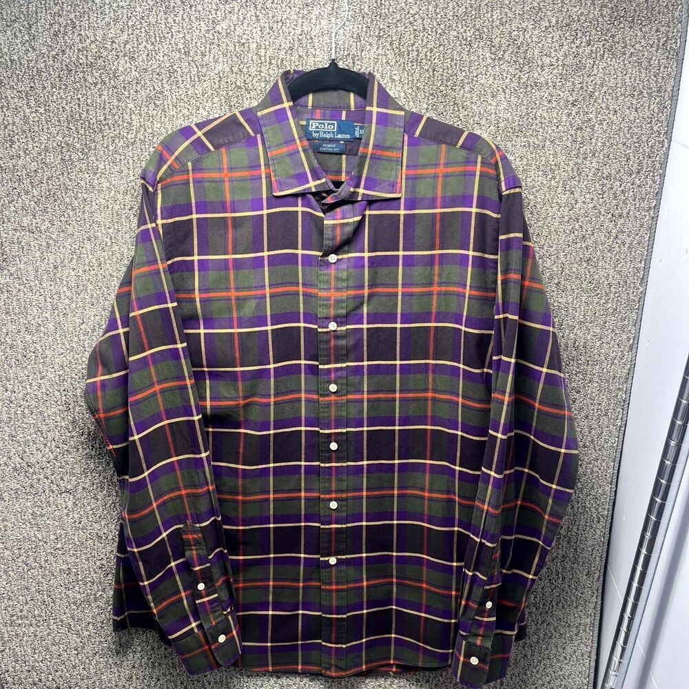 Polo Ralph Lauren Shirt Men's XL Multicolor Plaid Regent Custom Fit Button‎ Up
